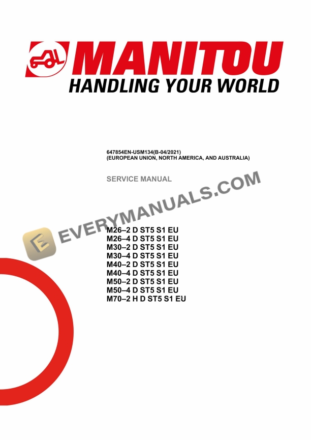 Manitou M26-2 D ST5 S1 EU to M70-2 H D ST5 S1 EU Service Manual 647854EN-USM134