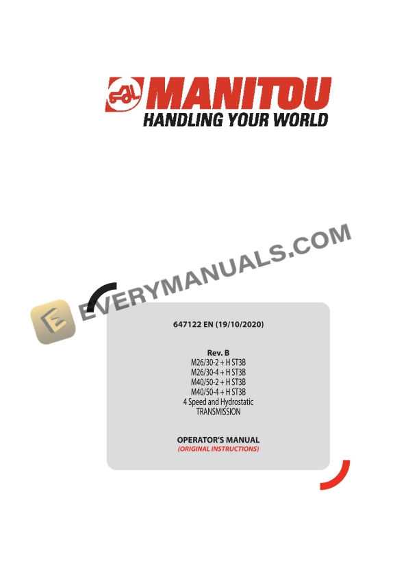 manitou m26 30 2 h st3b to m40 50 4 h st3b 4 speed and hydrostatic transmission operator manual 647122en 1