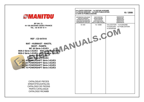 Manitou MC 30 Series 3-E2 to MC 70 POWERSHIFT Series 3-E3 Parts Manual CD647010 1 manitou mc 30 series 3 e2 to mc 70 powershift series 3 e3 parts manual cd647010 1