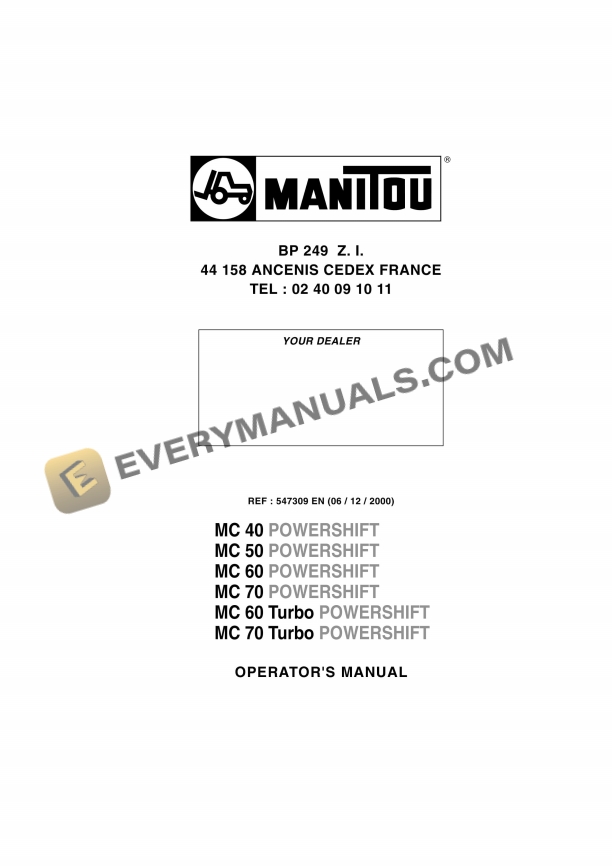 manitou mc 40 powershift to mc 70 turbo powershift operator manual 547309en 1