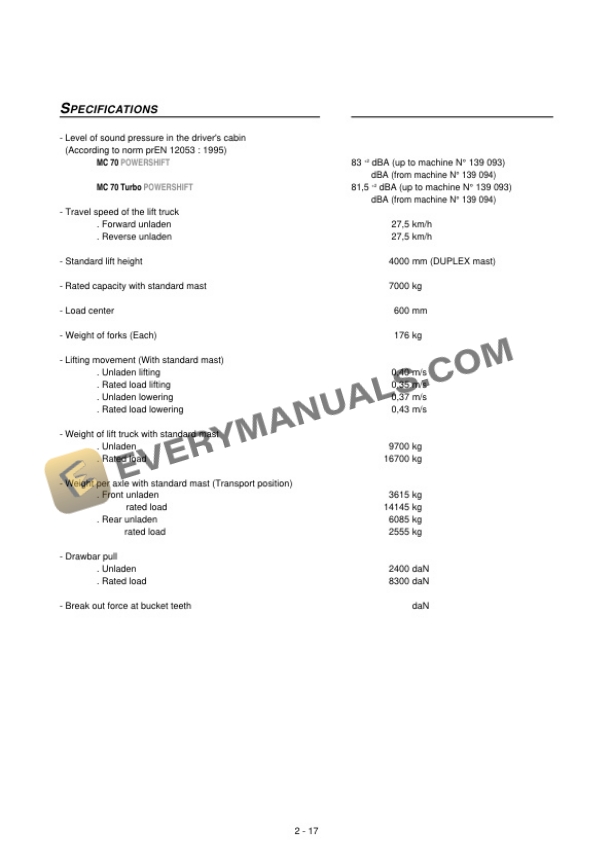 Manitou MC 40 POWERSHIFT to MC 70 Turbo POWERSHIFT Operator Manual 547309EN-3