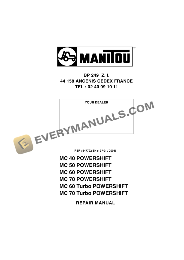 manitou mc 40 powershift to mc 70 turbo powershift repair manual 547792en 1
