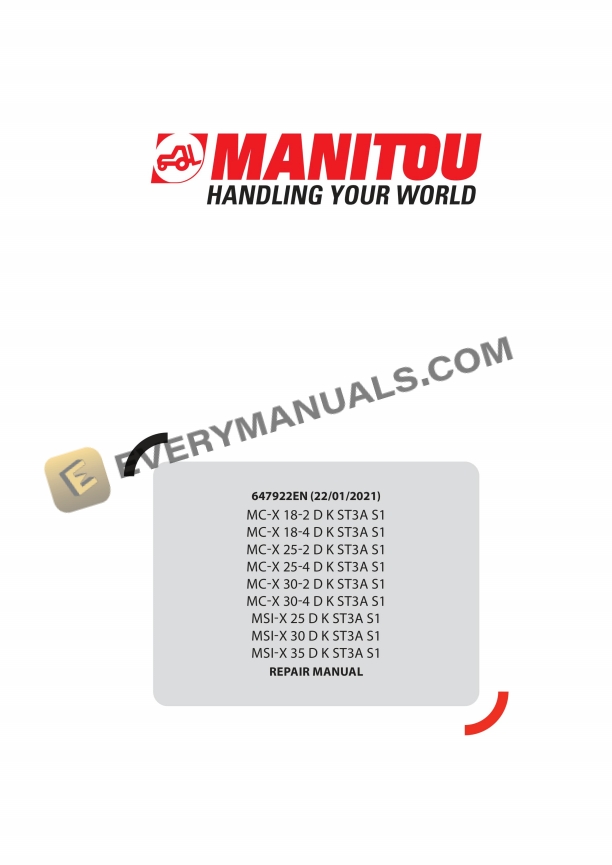 Manitou MC-X 18-2 D K ST3A S1 to MSI-X 35 D K ST3A S1 Repair Manual 647922EN
