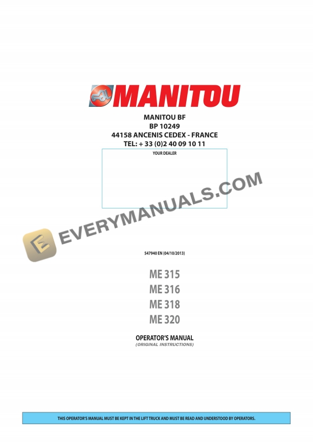 Manitou ME 315, ME 316, ME 318, ME 320 Operator Manual 547940EN 2 manitou me 315 me 316 me 318 me 320 operator manual 547940en 1