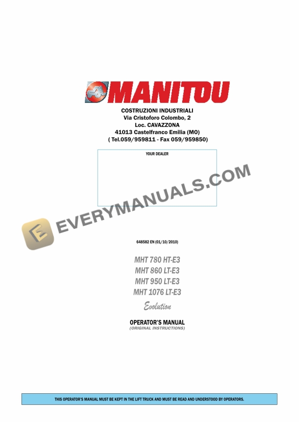 manitou mht 780 ht e3 mht 860 lt e3 mht 950 lt e3 mht 1076 lt e3 evolution operator manual 648582en 1