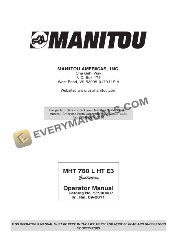 manitou mht 780 l ht e3 evolution operator manual 51900007 1