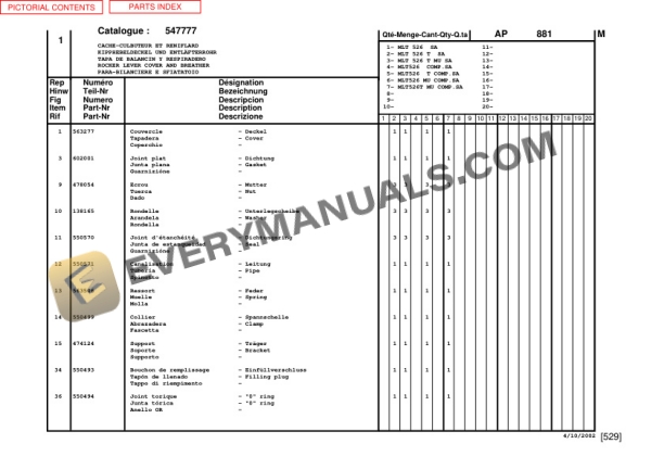 Manitou MHT526 Turbo Series A Parts Manual 547777P-5