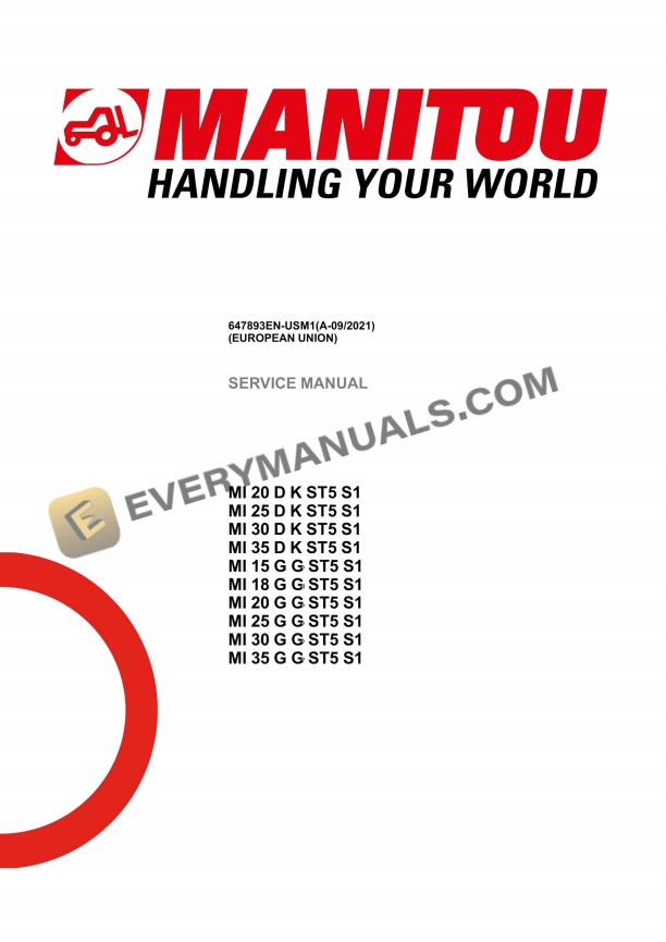Manitou MI 20 D K ST5 S1 to MI 35 G G ST5 S1 Service Manual 647893EN-USM1
