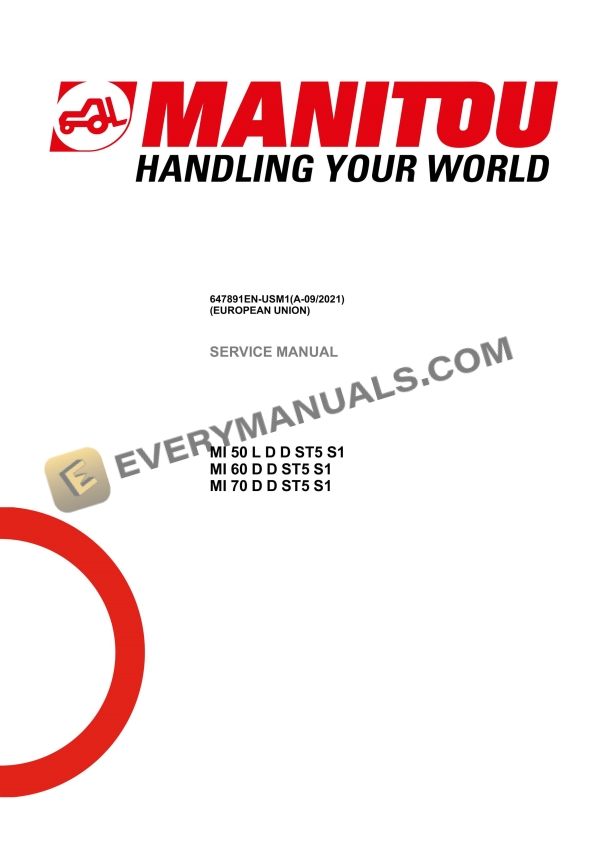 Manitou MI 50 L D D ST5 S1, MI 60 D D ST5 S1, MI 70 D D ST5 S1 Service Manual 647891EN-USM1