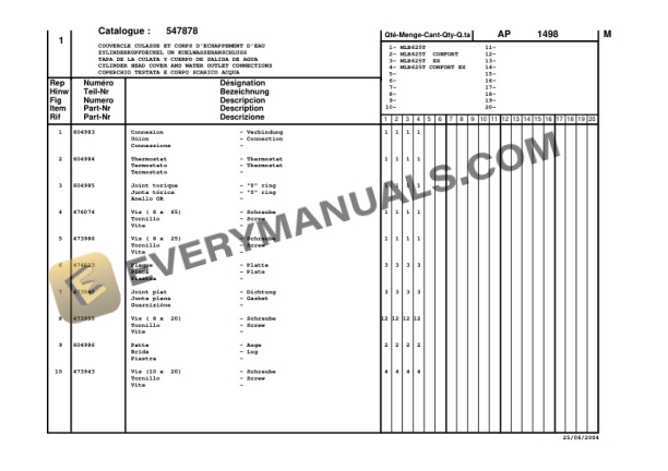Manitou MLB 625 Turbo Series 1-E2, MLB 625 Turbo Confort Series 1-E2, MLB 625 Turbo EX Series 1-E2, MLB 625 Turbo Confort EX Series 1 Parts Manual CD547878-5