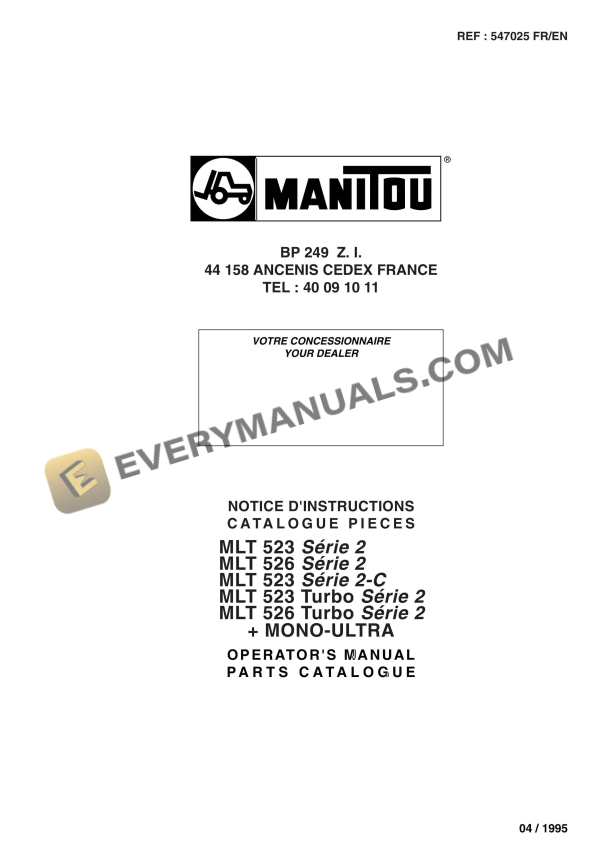 manitou mlt 523 s2 mono ultra to mlt 526 turbo s2 mono ultra operator manual 547025 fr en 1