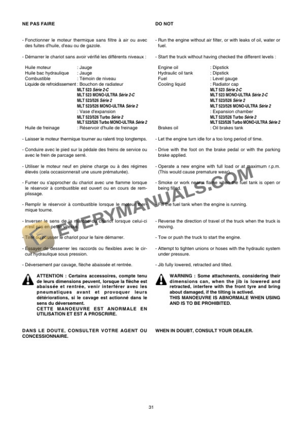 Manitou MLT 523 S2 - Mono-Ultra to MLT 526 Turbo S2 - Mono-Ultra Operator Manual 547025 FR-EN-2