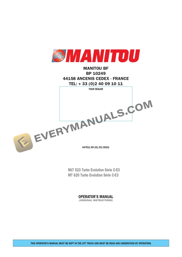 manitou mlt 523 turbo evolution sc e3 mt 620 turbo evolution sc e3 operator manual 647011en 1