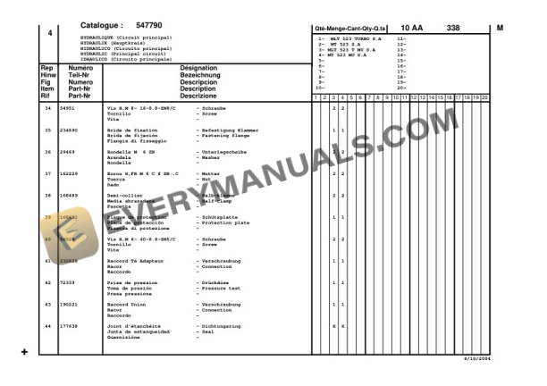 Manitou MLT 523 Turbo Series A, MT 523 Series A, MLT 523 Turbo Mono-Ultra Series A, MT 523 Mono-Ultra Series A Parts Manual CD547790-3