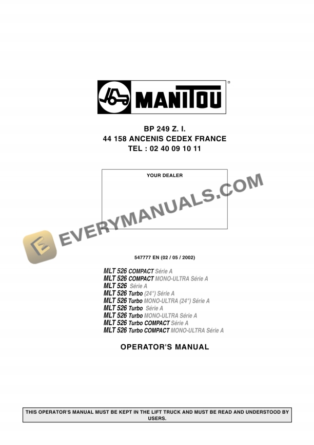 manitou mlt 526 compact serie a to mlt 526 turbo compact mono ultra serie a operator manual 547777en 1
