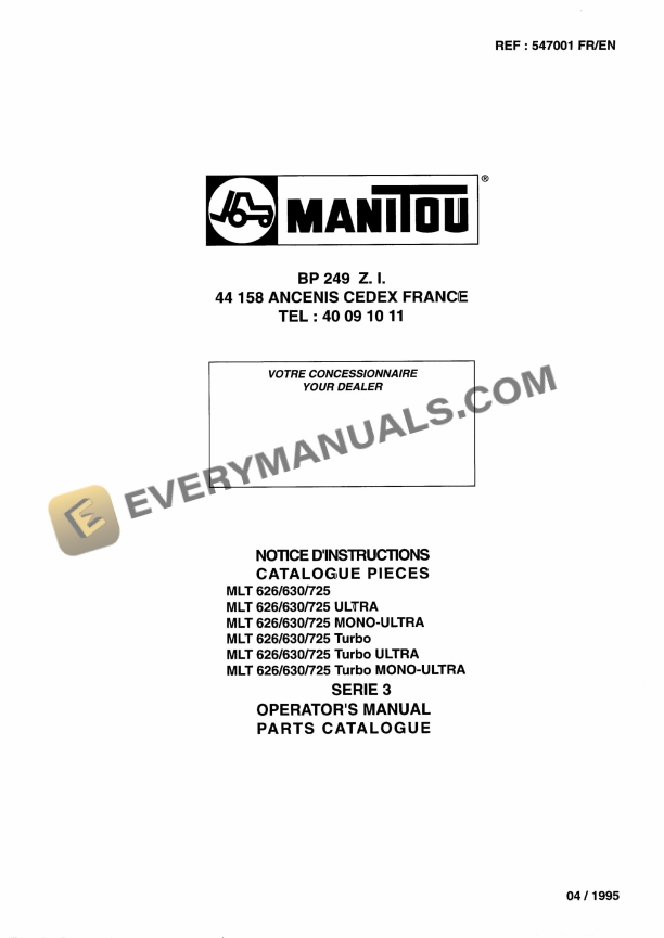 Manitou MLT 626-630-725 Turbo Mono-Ultra Series 3 Operator Manual 547001 FR-EN
