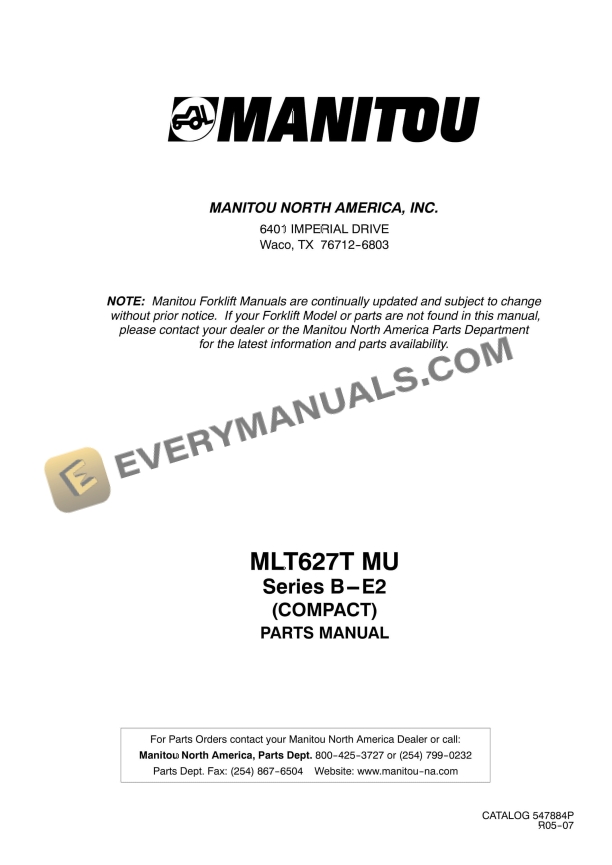 manitou mlt 627 t mu series b e2 parts manual 547884p 1
