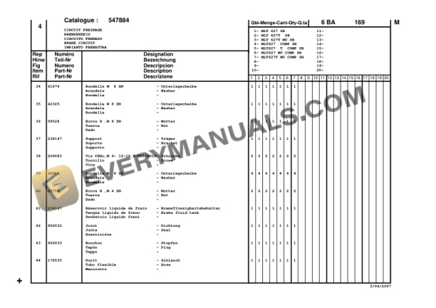 Manitou MLT 627 T MU Series B-E2 Parts Manual 547884P-2