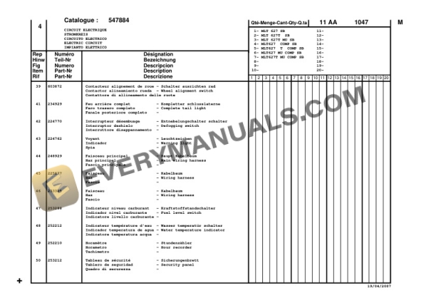 Manitou MLT 627 T MU Series B-E2 Parts Manual 547884P-4