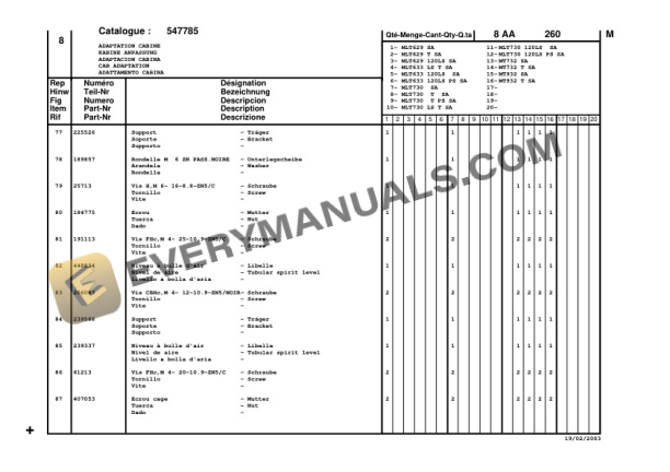 Manitou MLT 629 S.A to MLT 932 Turbo S.A Parts Manual CD547785-2