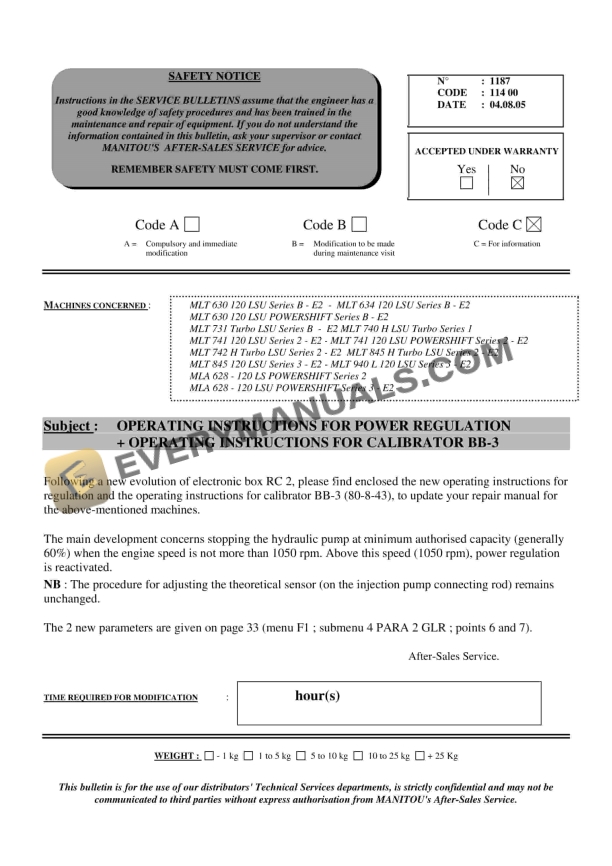 Manitou MLT 630 120 LSU SB - E2 to MLA 628 - 120 LSU POWERSHIFT S3 - E2 Service Manual