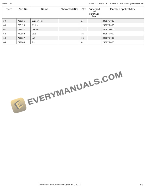 Manitou MLT 630 T SB-E2 to MT 932 SB-E2 Parts Manual 547845 5 Manitou MLT 630 T SB-E2 to MT 932 SB-E2 Parts Manual 547845 - Image 3