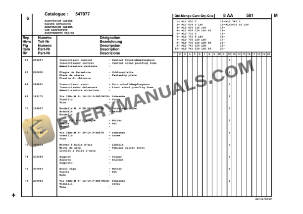 Manitou MLT 630 Turbo Series D-E3 to MLT 1035 L Turbo LSU Series 4-E3 Parts Manual CD547977-2
