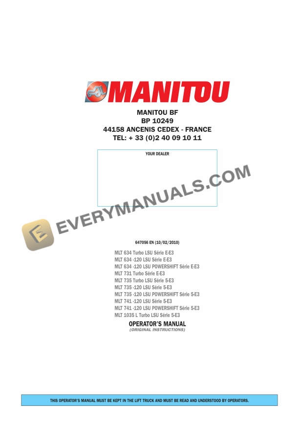 manitou mlt 634 turbo lsu series e e3 to mlt 1035 l turbo lsu series 5 e3 operator manual 647056en 1