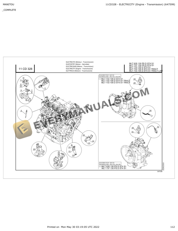 Manitou MLT 635-130 PS D ST4 S1 to MLT 733-105 D ST4 S1 TRACT LSU Parts Manual 647599 4 Manitou MLT 635-130 PS D ST4 S1 to MLT 733-105 D ST4 S1 TRACT LSU Parts Manual 647599 - Image 2