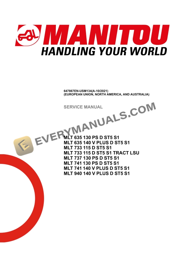 Manitou MLT 635 130 PS D ST5 S1 to MLT 940 140 V PLUS D ST5 S1 Service Manual 647867EN-USM134A102021