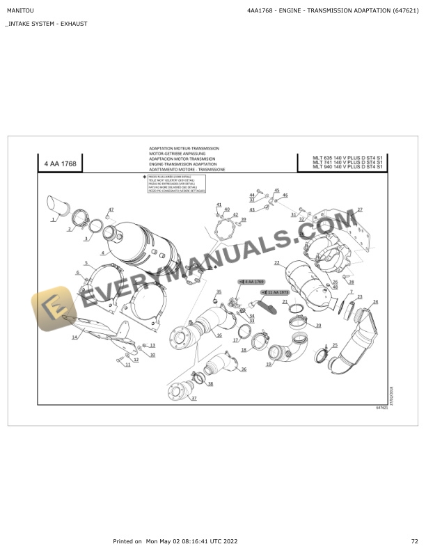 Manitou MLT 635-140V Plus D ST4 S1, MLT 741-140V Plus D ST4 S1, MRT 940-140V Plus D ST4 S1 Parts Manual 647621 4 Manitou MLT 635-140V Plus D ST4 S1, MLT 741-140V Plus D ST4 S1, MRT 940-140V Plus D ST4 S1 Parts Manual 647621 - Image 2