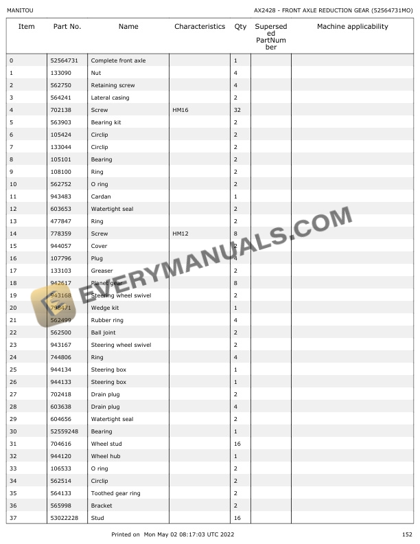 Manitou MLT 635-140V Plus D ST4 S1, MLT 741-140V Plus D ST4 S1, MRT 940-140V Plus D ST4 S1 Parts Manual 647621 5 Manitou MLT 635-140V Plus D ST4 S1, MLT 741-140V Plus D ST4 S1, MRT 940-140V Plus D ST4 S1 Parts Manual 647621 - Image 3