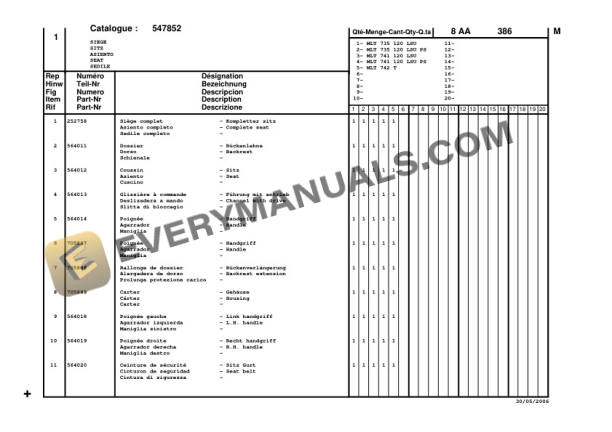Manitou MLT 735-120 LSU, MLT 735-120 LSU POWERSHIFT, MLT 741-120 LSU, MLT 741-120 LSU POWERSHIFT, MLT 742 Turbo Series 2 Parts Manual CD547852-2