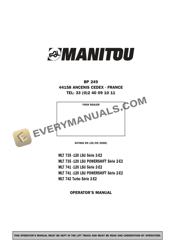 Manitou MLT 735 -120 LSU S2-E2 to E2 MLT 742 Turbo S2-E2 Operator Manual 547852EN