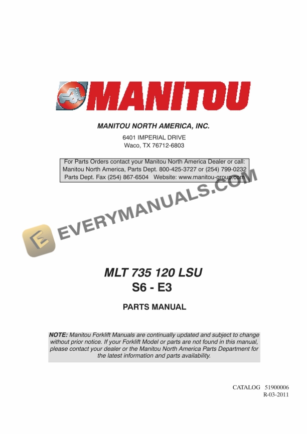 manitou mlt 735 120 lsu s6 e3 parts manual 51900006 1