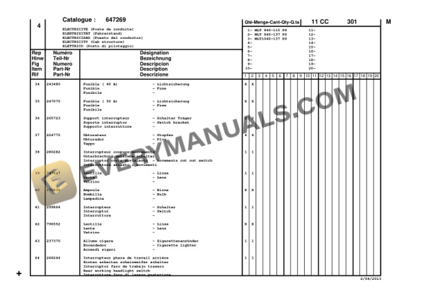 Manitou MLT 840-115 PS, MLT 840-137 PS, MLT 1040-137 PS Parts Manual CD647269-4