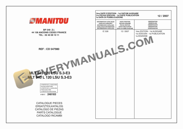 manitou mlt 845 120 lsu s3 e3 mlt 940 l 120 lsu s3 e3 parts manual cd547980 1