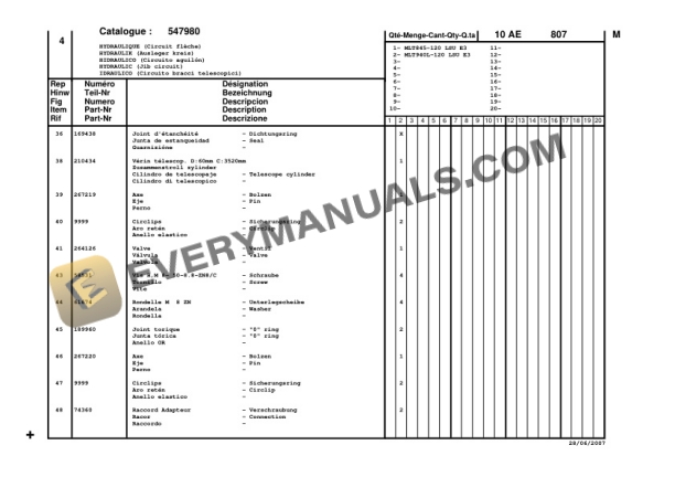 Manitou MLT 845 120 LSU S.3-E3, MLT 940 L 120 LSU S.3-E3 Parts Manual CD547980-3
