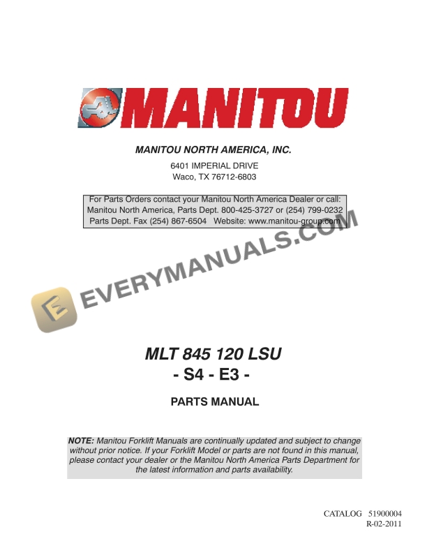 manitou mlt 845 120 lsu s4 e3 parts manual 51900004 1