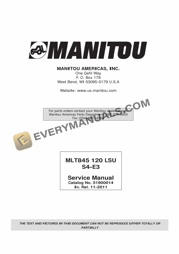 Manitou MLT 845 120 LSU S4-E3 Service Manual 51900014