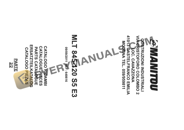 Manitou MLT 845-120 S5 E3 Parts Catalog 648616 Part 1