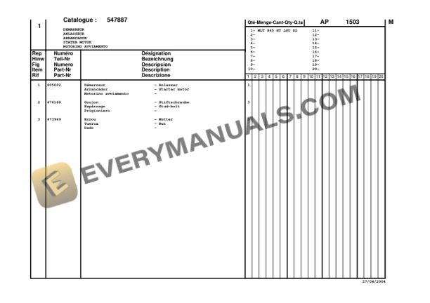 Manitou MLT 845 H T LSU S2-E2 Parts Manual CD547887-5