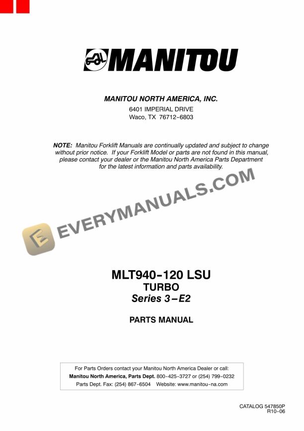 manitou mlt 940 120 lsu turbo series 3 e2 parts manual 547850p 1