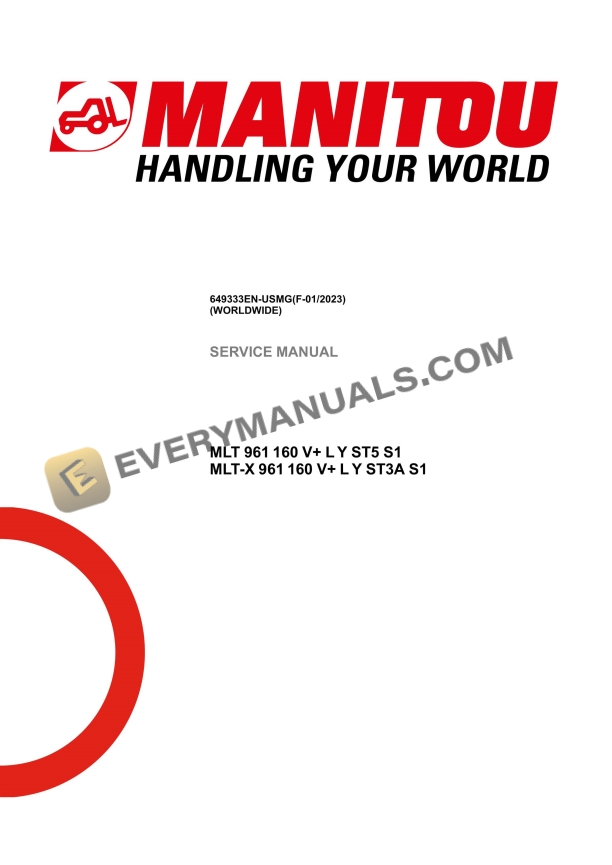 Manitou MLT 961 160 V- L Y ST5 S1, MLT-X 961 160 V- L Y ST3A S1 Service Manual 649333EN-USMG