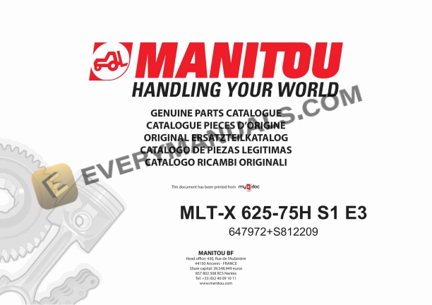 Manitou MLT-X 625-75H S1 E3 Parts Manual 647972