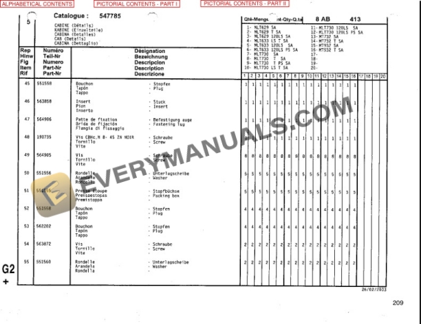Manitou MLT629T, MLT633TLS, MTL730TW(120)LS Series A Parts Manual 547785P-2