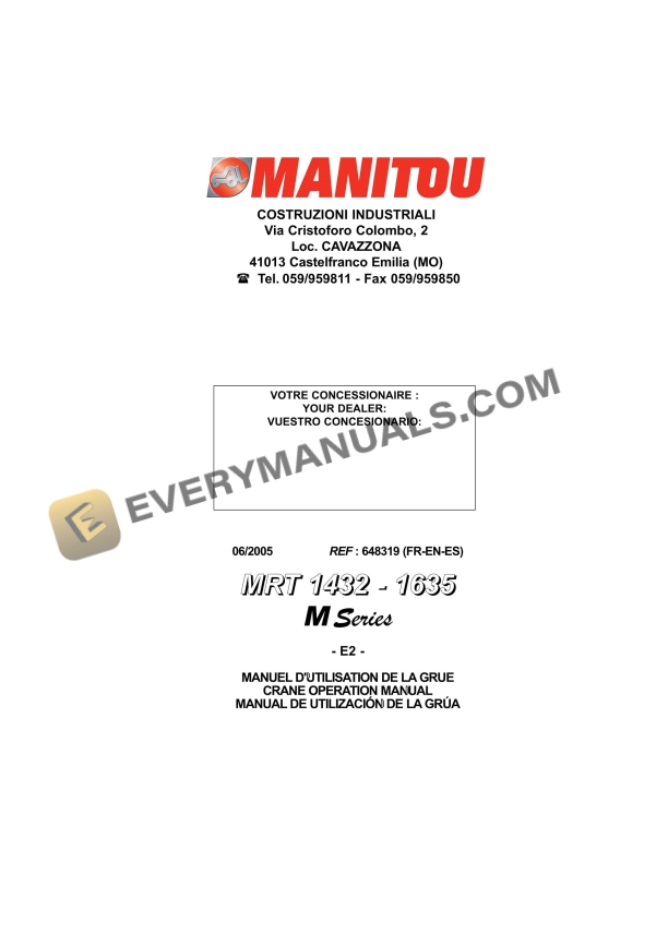 Manitou MRT 1432-1635 M Series E2 Operator Manual 648319 FR-EN-ES