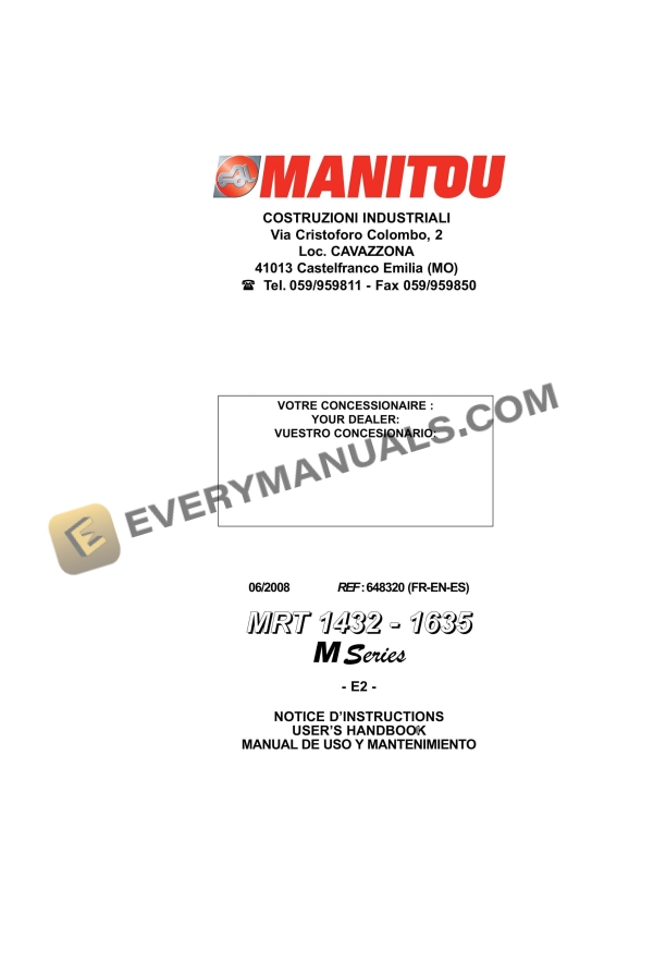 Manitou MRT 1432-1635 M Series E2 Operator Manual 648320 FR-EN-ES