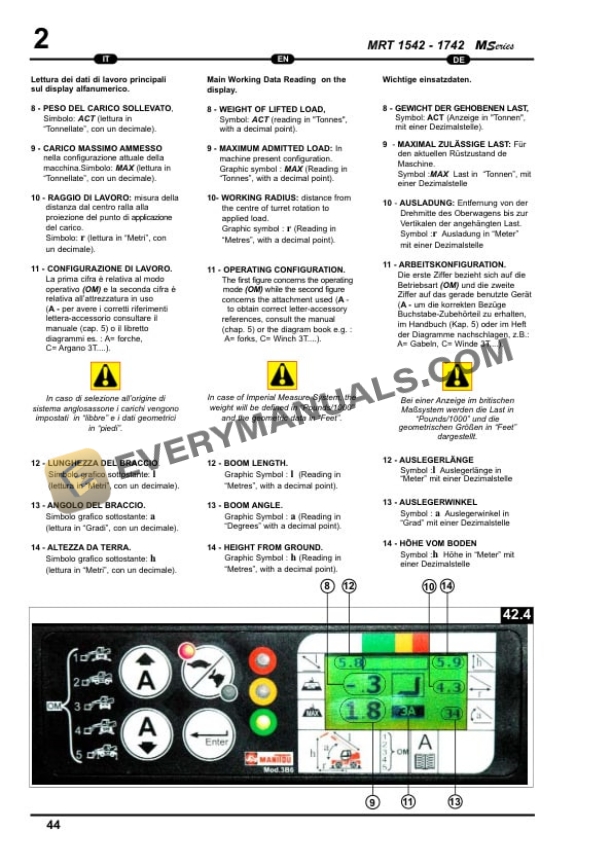 Manitou MRT 1542-1742 (360-400) M Series E3 User Handbook 648439 IT-EN-DE-3