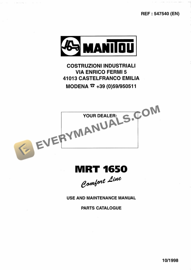 manitou mrt 1650 comfort line use and maintenance manual 547549en 1